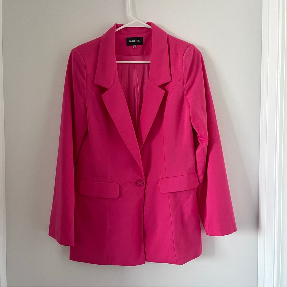 Women's Office Long Sleeve Lapel Collar Solid Pink Blazer